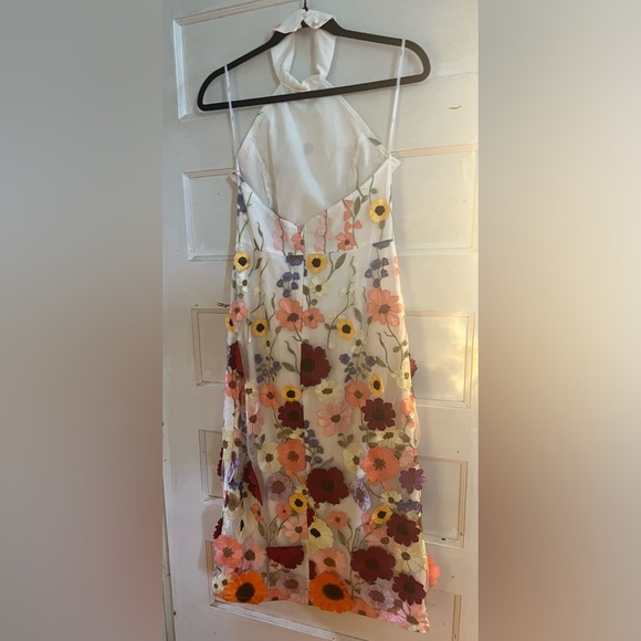Lulu's Unique Impression Ivory 3D Floral Embroidered Halter Midi Dress - Picture 5 of 11